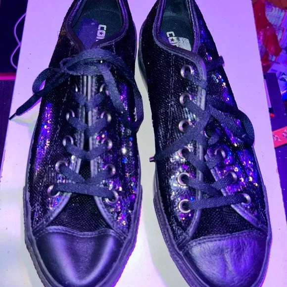 Converse Black Canvas Sneakers with Sequins - Picture 1 of 8